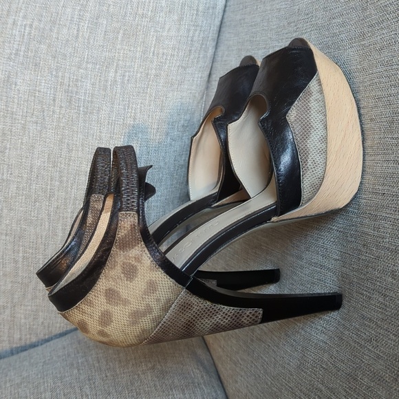 Jason Wu Lizard Textured Leather Peep Toe Mob Wife Platform Heels 37.5 US 7.5 - Picture 7 of 13